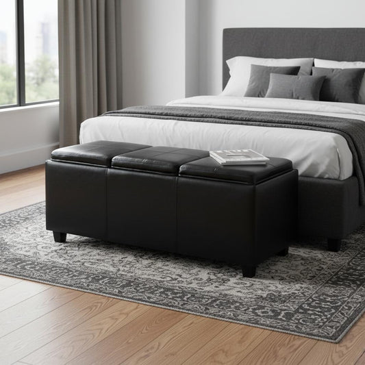 42" Dark Brown and Black Upholstery Storage Ottoman