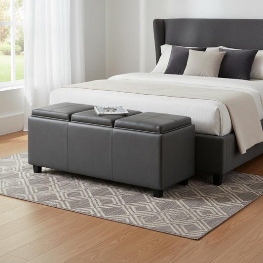 42" Dark Brown and Gray Upholstery Storage Ottoman