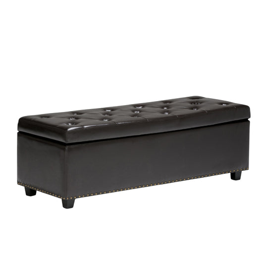 48" Dark Brown and Coffee Upholstery Storage Ottoman