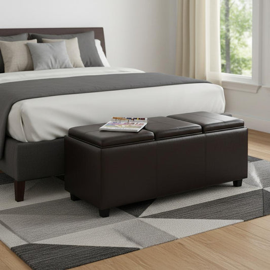 42" Dark Brown and Brown Upholstery Storage Ottoman