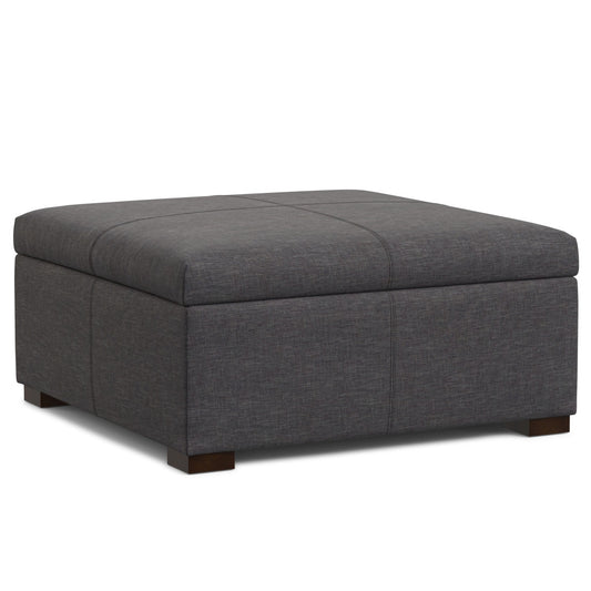 36" Walnut and Slate Gray Upholstery Storage Ottoman