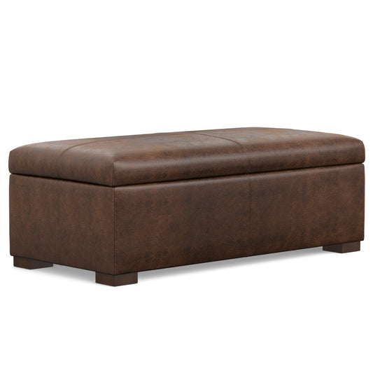 48" Walnut and Brown Upholstery Storage Ottoman