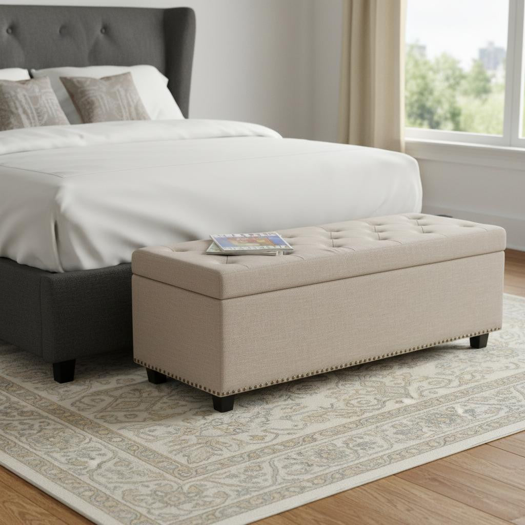 48" Dark Brown and Natural Upholstery Storage Ottoman