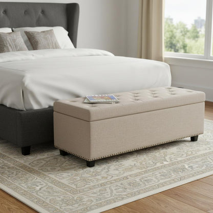 48" Dark Brown and Natural Upholstery Storage Ottoman