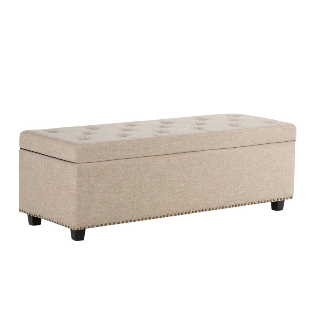 48" Dark Brown and Natural Upholstery Storage Ottoman