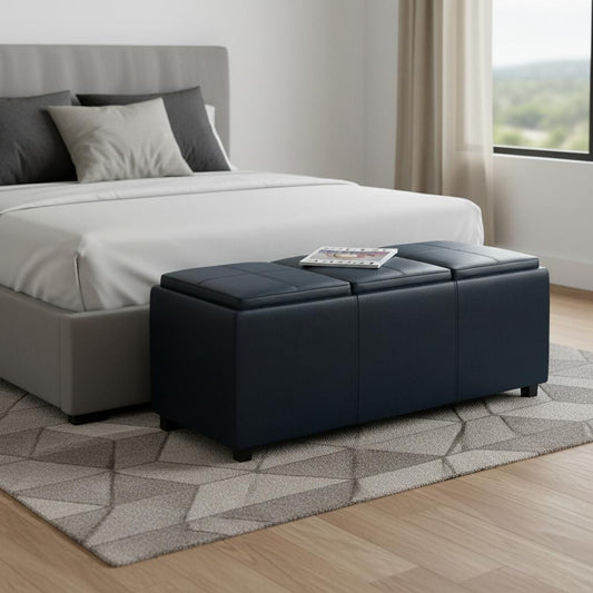 42" Dark Brown and Blue Upholstery Storage Ottoman