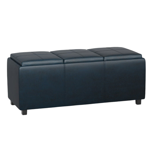 42" Dark Brown and Blue Upholstery Storage Ottoman