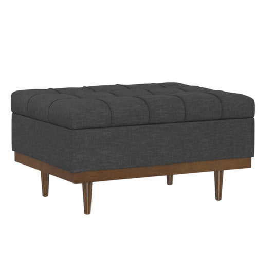 34" Walnut and Slate Gray Upholstery Storage Ottoman