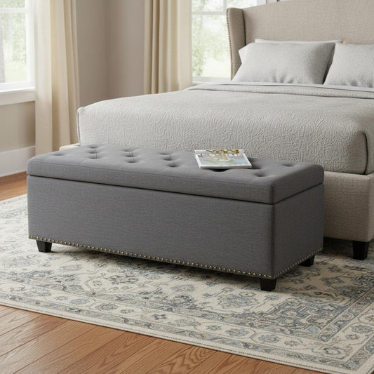 48" Dark Brown and Slate Gray Upholstery Storage Ottoman