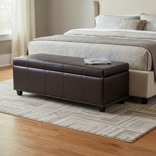 48" Dark Brown and Coffee Upholstery Storage Ottoman