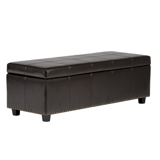 48" Dark Brown and Coffee Upholstery Storage Ottoman