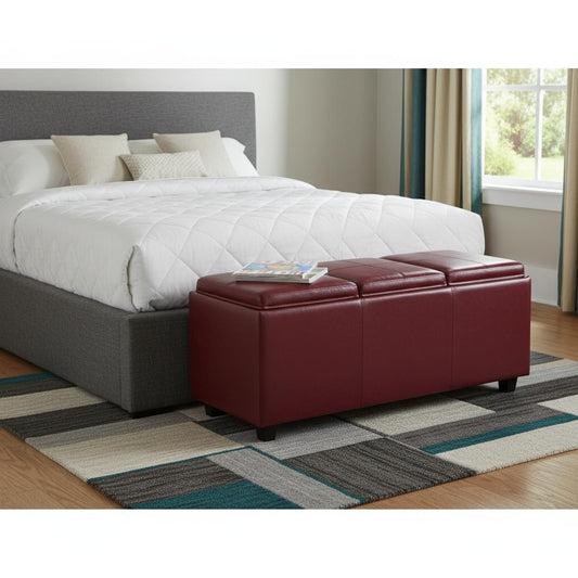 42" Dark Brown and Red Upholstery Storage Ottoman