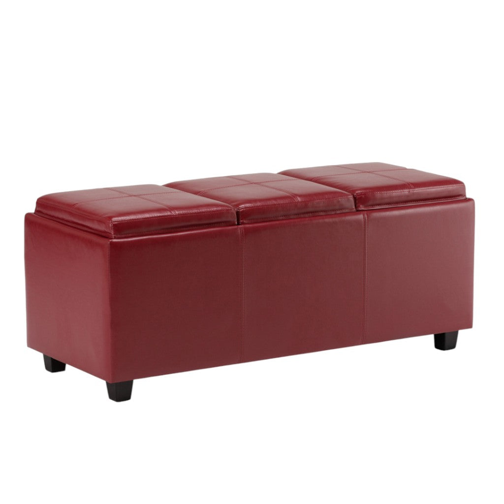 42" Dark Brown and Red Upholstery Storage Ottoman