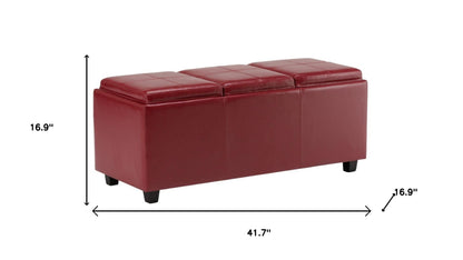 42" Dark Brown and Red Upholstery Storage Ottoman