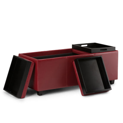 42" Dark Brown and Red Upholstery Storage Ottoman