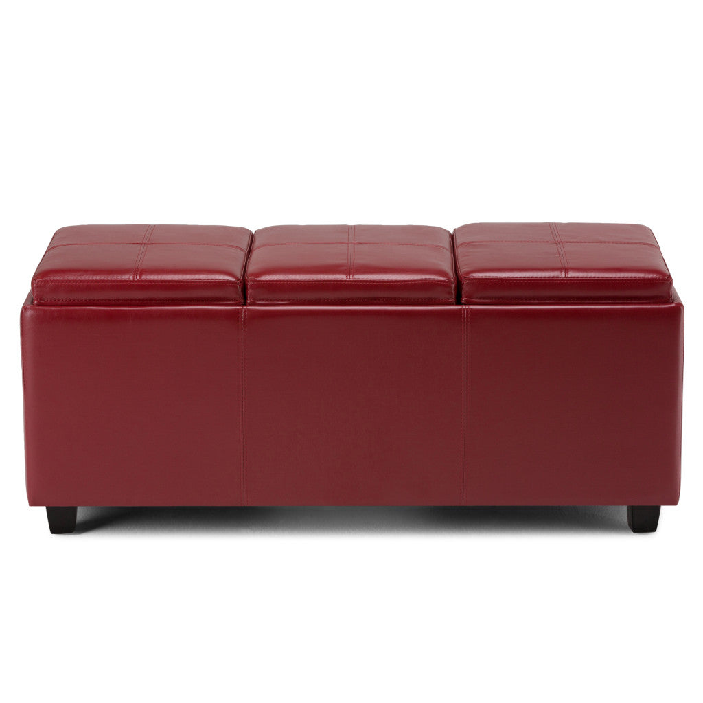 42" Dark Brown and Red Upholstery Storage Ottoman