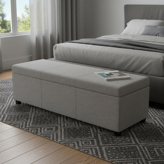 54" Dark Brown and Cloud Upholstery Storage Ottoman