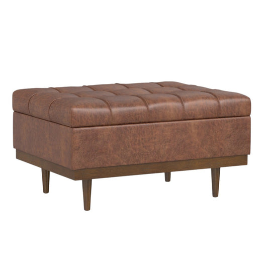 34" Walnut and Brown Upholstery Storage Ottoman