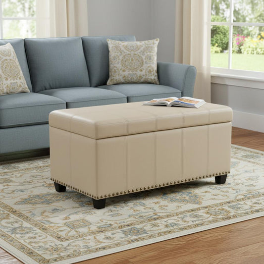 33" Espresso and Cream Upholstery Storage Ottoman
