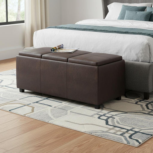 42" Dark Brown and Brown Upholstery Storage Ottoman