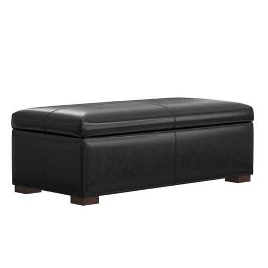 48" Walnut and Black Upholstery Storage Ottoman