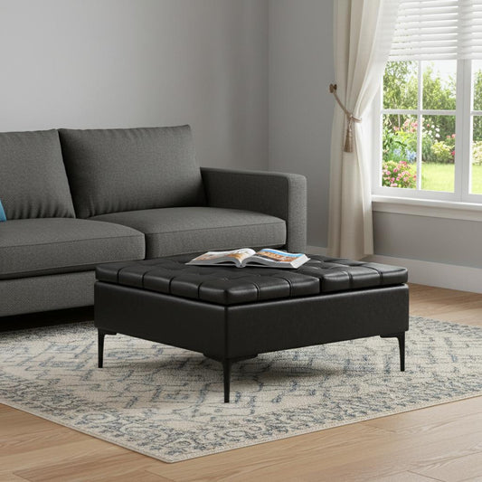 36" Black Upholstery Storage Ottoman