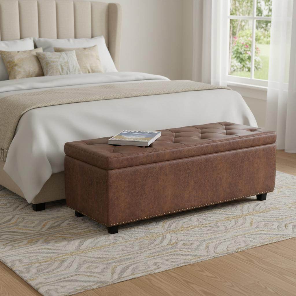 48" Dark Brown and Brown Upholstery Storage Ottoman