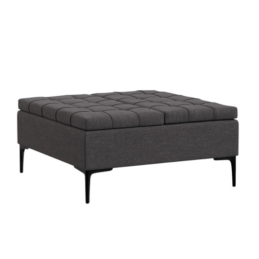 36" Black and Slate Gray Upholstery Storage Ottoman