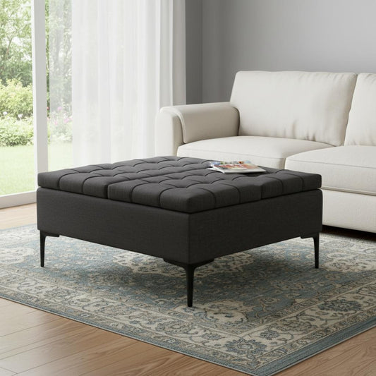 36" Black and Slate Gray Upholstery Storage Ottoman