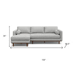 102" Gray Fabric Sofa With Brown Legs