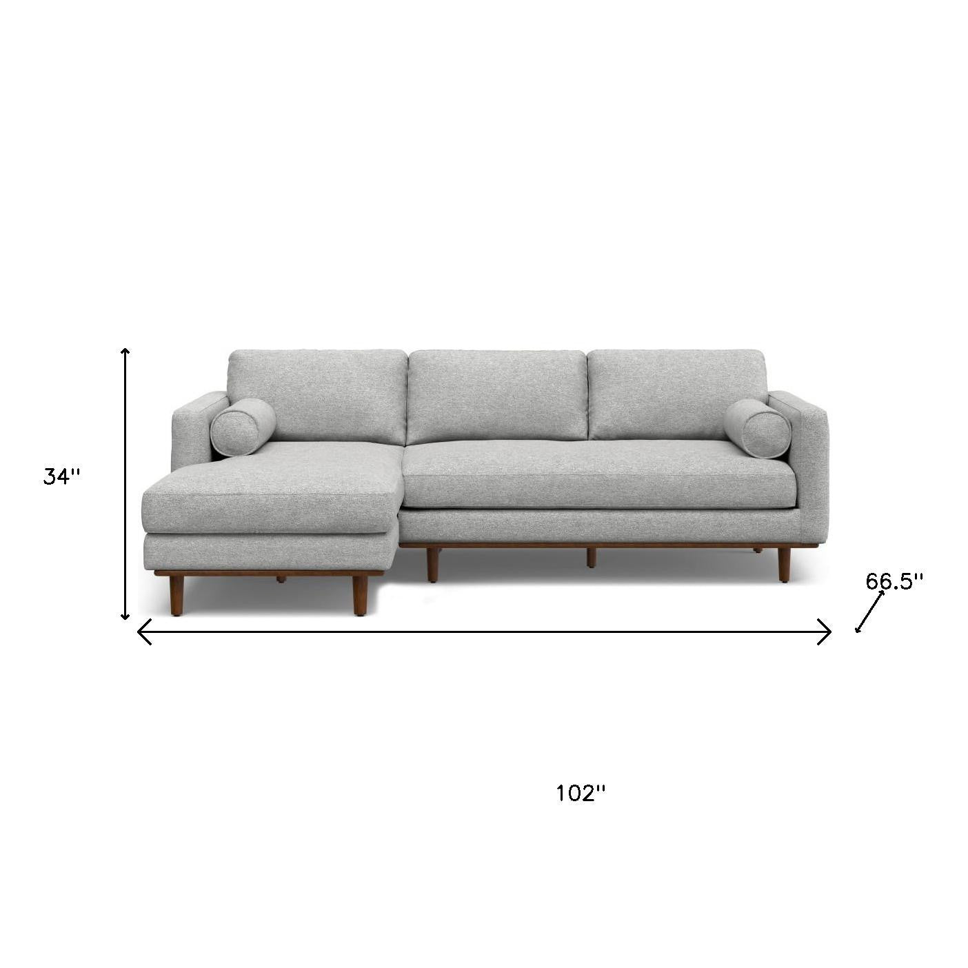 102" Gray Fabric Sofa With Brown Legs