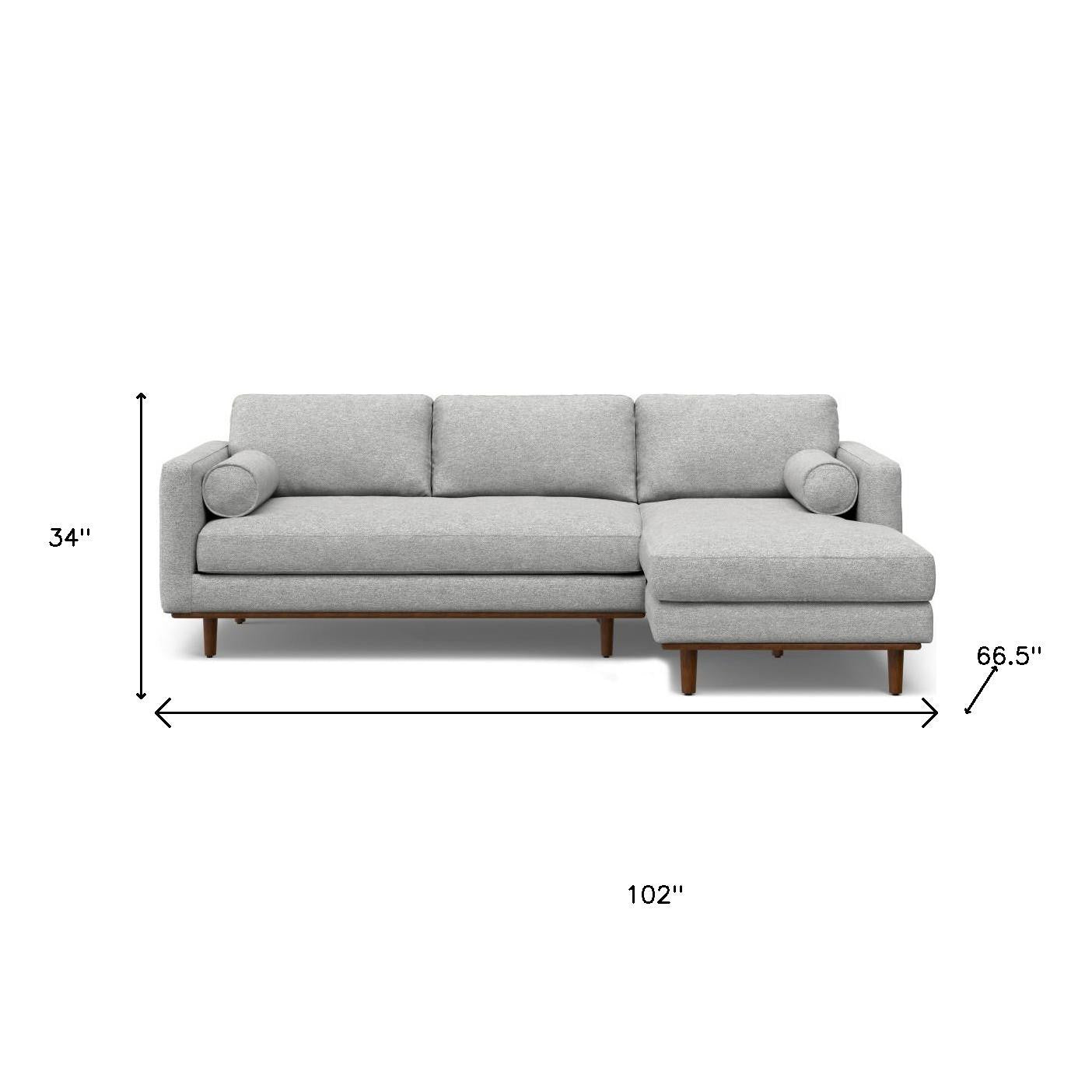 102" Gray Fabric Sofa With Brown Legs