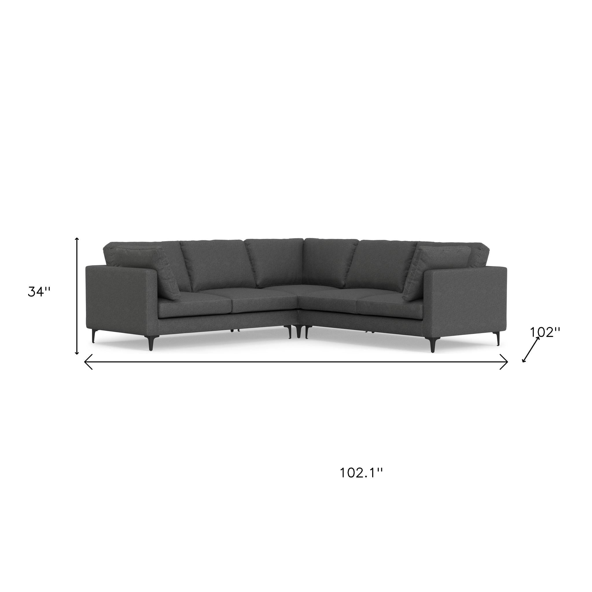 102" Gray Fabric Sofa With Black Legs