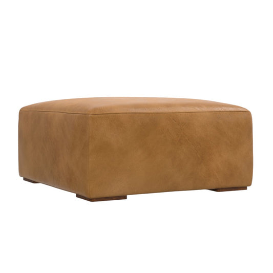 34" Sienna and Brown Leather Ottoman