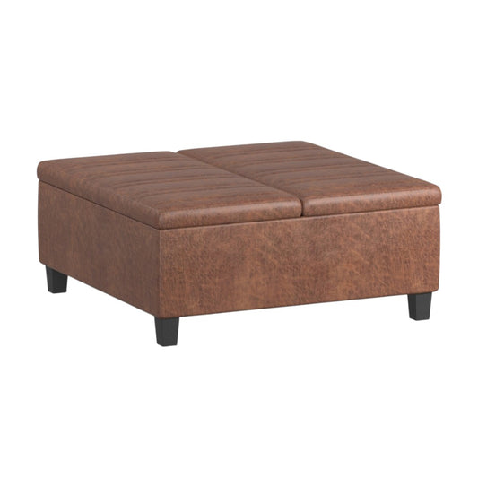 36" Brown and Espresso Leather Cocktail Ottoman With Storage