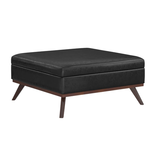 40" Black and Brown Leather Cocktail Ottoman With Storage
