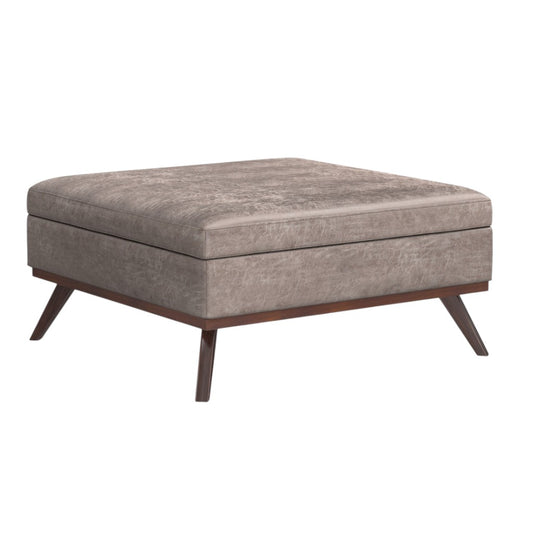 40" Gray and Brown Leather Cocktail Ottoman With Storage