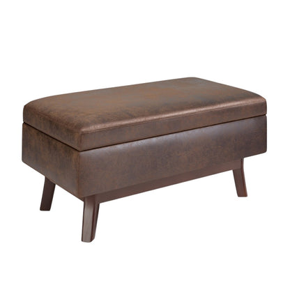 36" Brown Leather Cocktail Ottoman With Storage