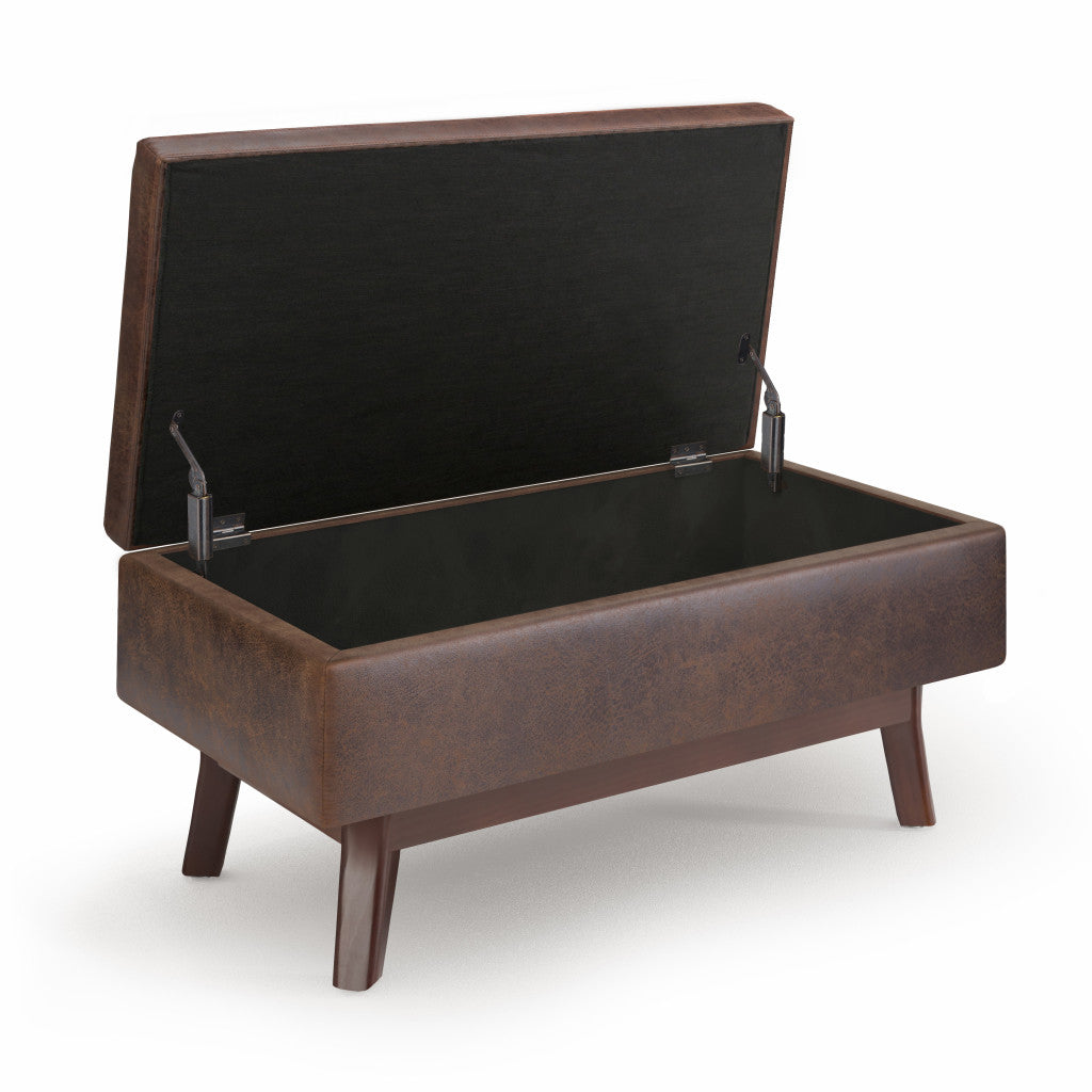 36" Brown Leather Cocktail Ottoman With Storage