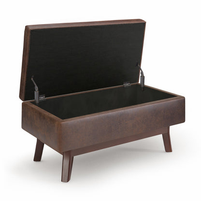 36" Brown Leather Cocktail Ottoman With Storage