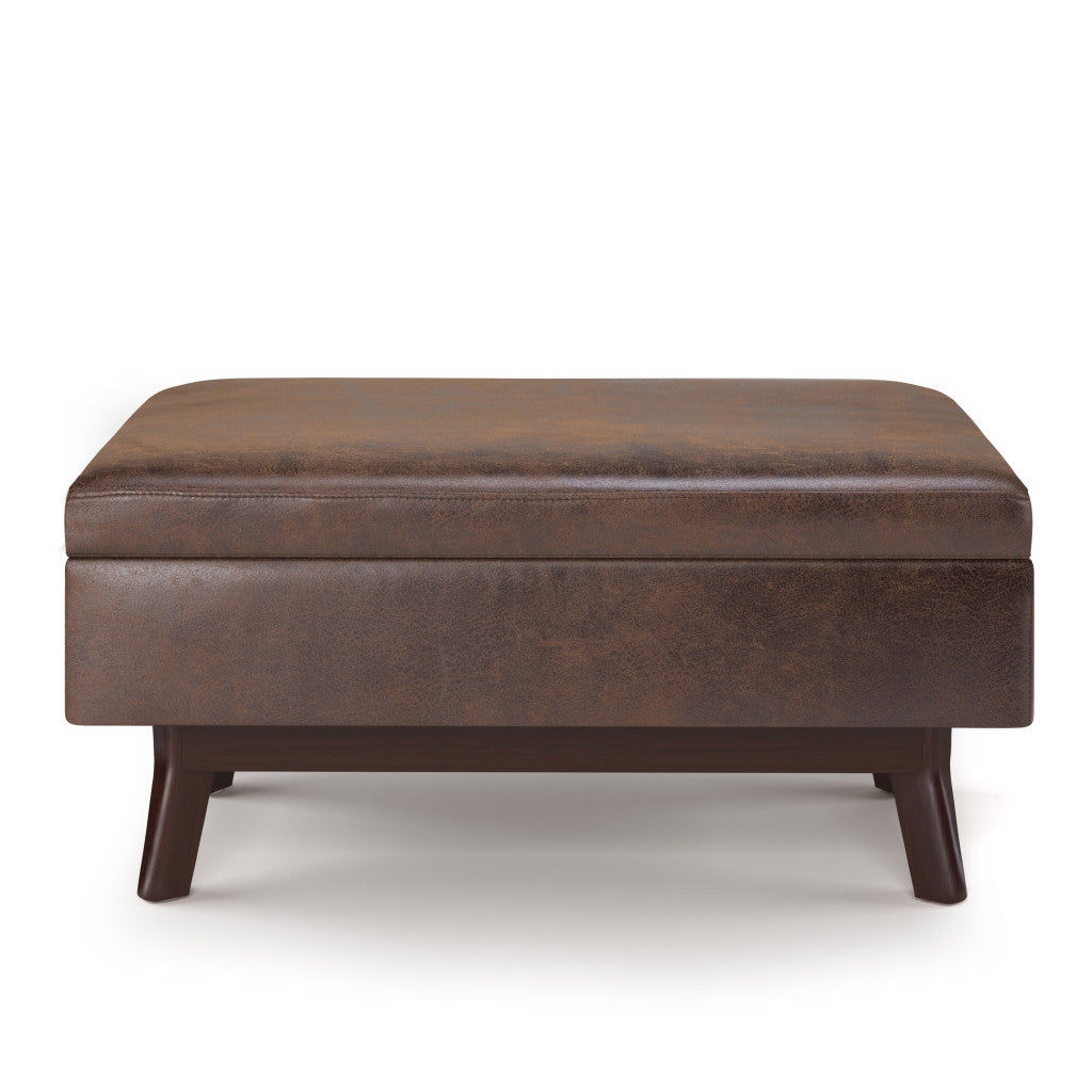 36" Brown Leather Cocktail Ottoman With Storage