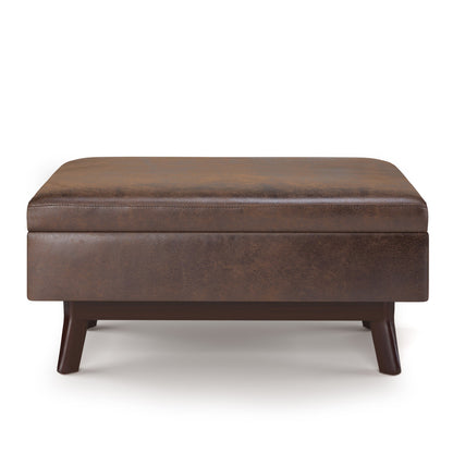 36" Brown Leather Cocktail Ottoman With Storage