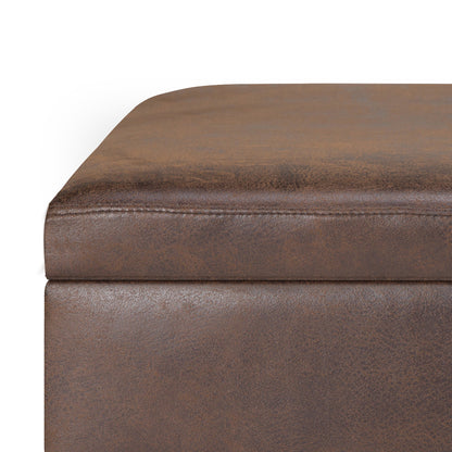 36" Brown Leather Cocktail Ottoman With Storage