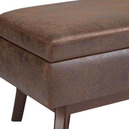 36" Brown Leather Cocktail Ottoman With Storage