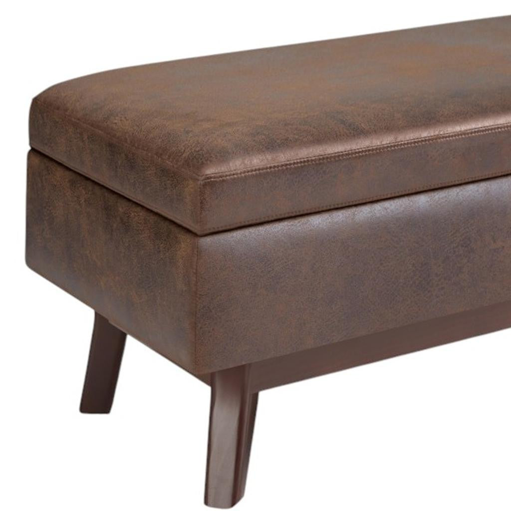 36" Brown Leather Cocktail Ottoman With Storage