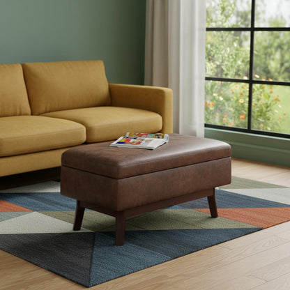 36" Brown Leather Cocktail Ottoman With Storage