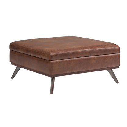 40" Brown Leather Cocktail Ottoman With Storage