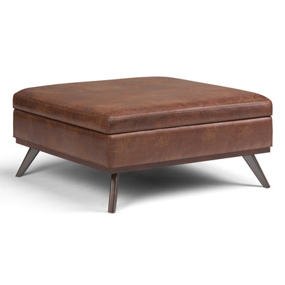40" Brown Leather Cocktail Ottoman With Storage