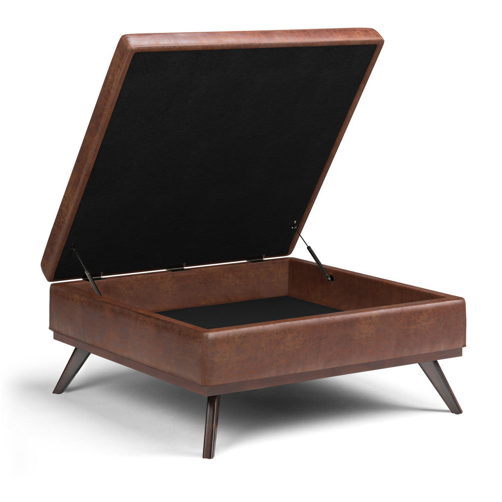 40" Brown Leather Cocktail Ottoman With Storage