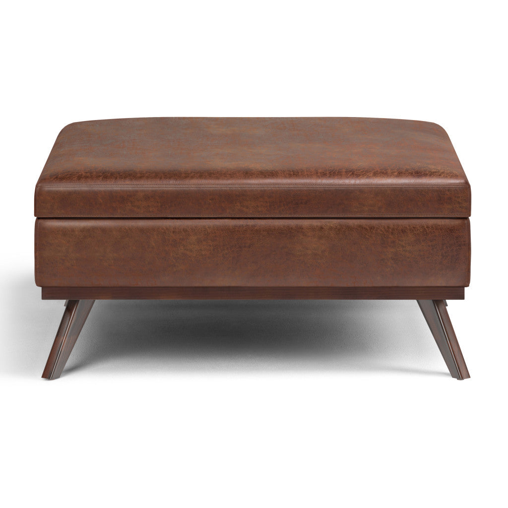 40" Brown Leather Cocktail Ottoman With Storage